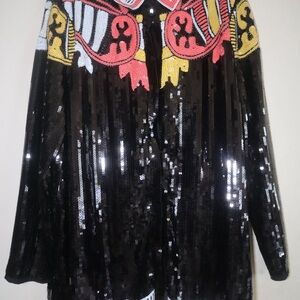 Nasty Gal Black Sequin Long Sleeve Dress with Multicolor Embroidery